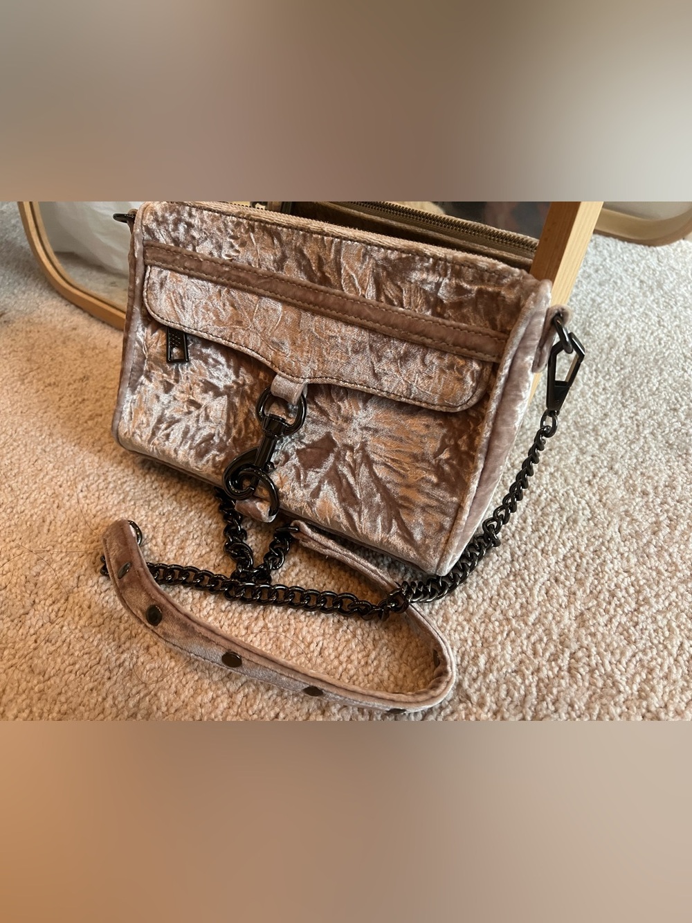 Rebecca Minkoff Crushed Velvet Crossbody in Taupe